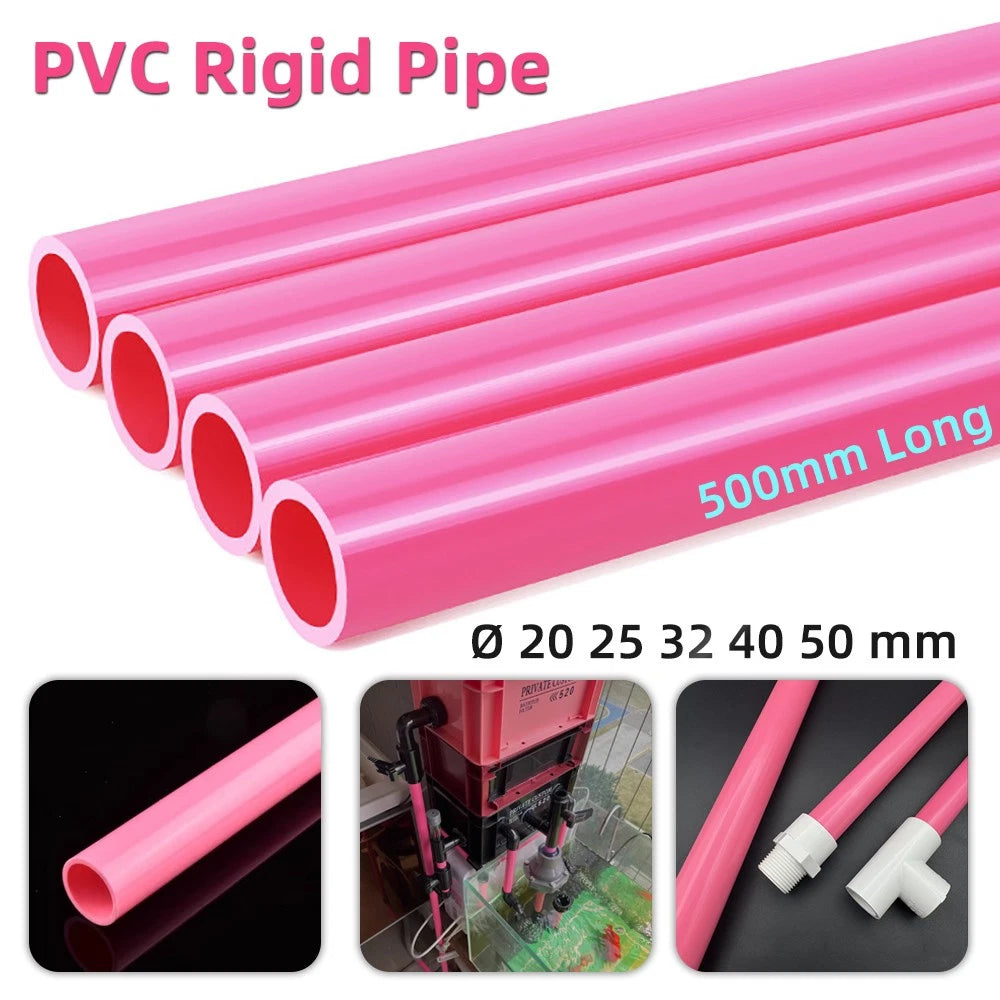 Pink PVC Round Tube Pipe – Rigid Tubing for Aquarium & DIY Plumbing, 20–50mm, 500mm Long