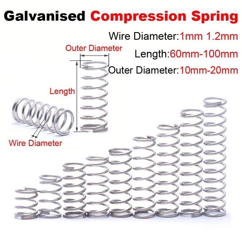 Compression Spring Galvanised 1mm 1.2mm Wire Dia 7-11mm Diameter&60-100mm Length