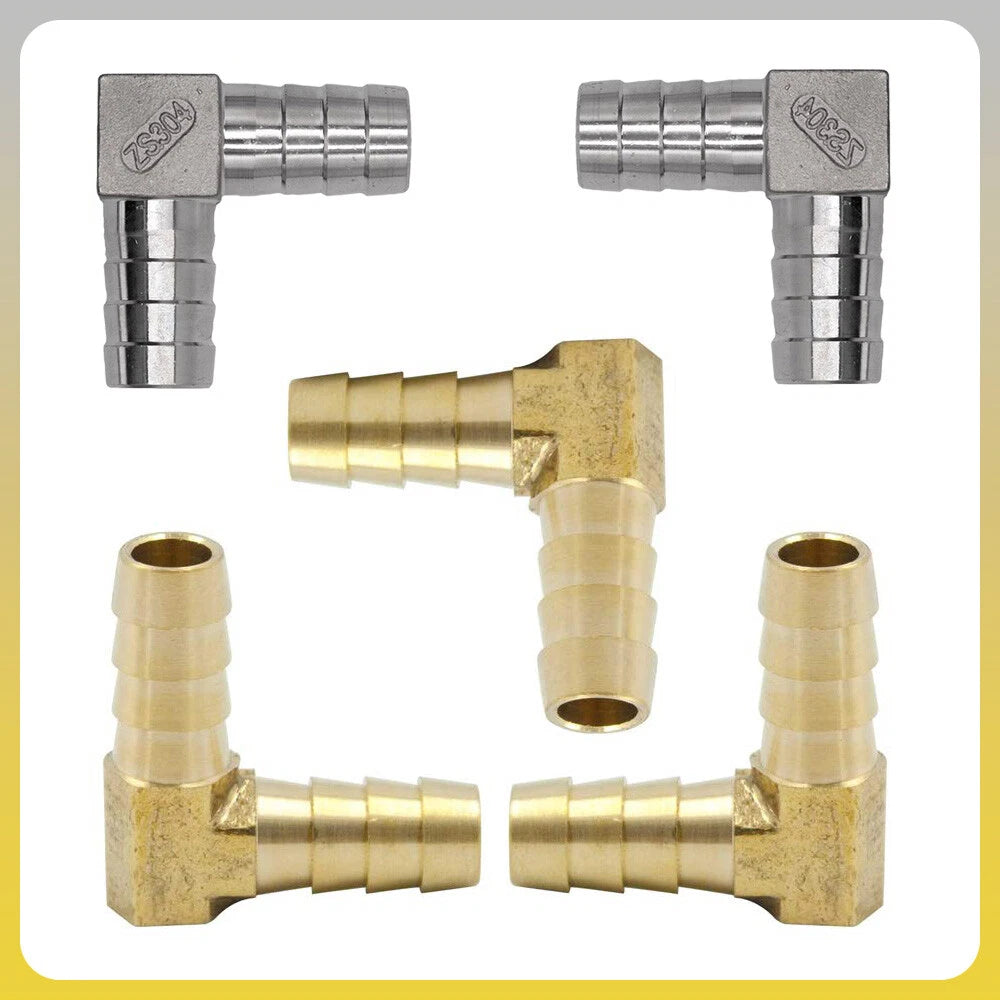 90° Elbow Barb Hose Fitting — Brass & Stainless Steel, 4mm–40mm OD