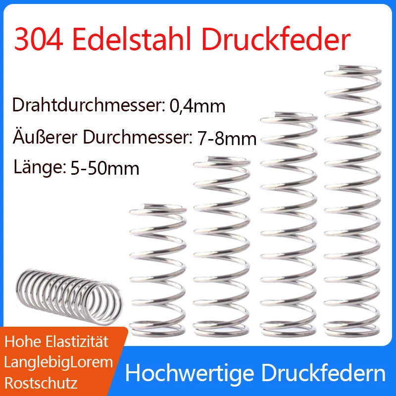 Compression Spring Wire Dia 0.4mm OD 7-8mm 304 Stainless Steel Vibration Damping
