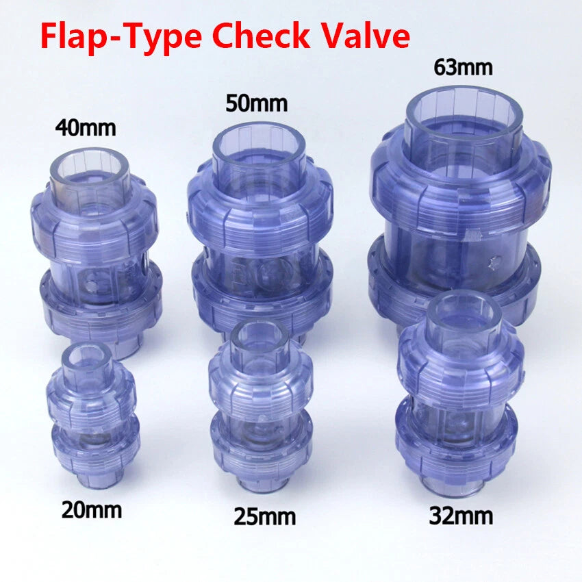 20mm-63mm Clear PVC Check Valve True Union Pipe Fittings for Aquarium Fish Tank