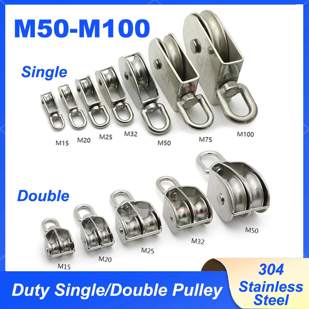 Stainless Steel Heavy Duty Single/Double Pulley Block Wheel Swivel Lifting Rope