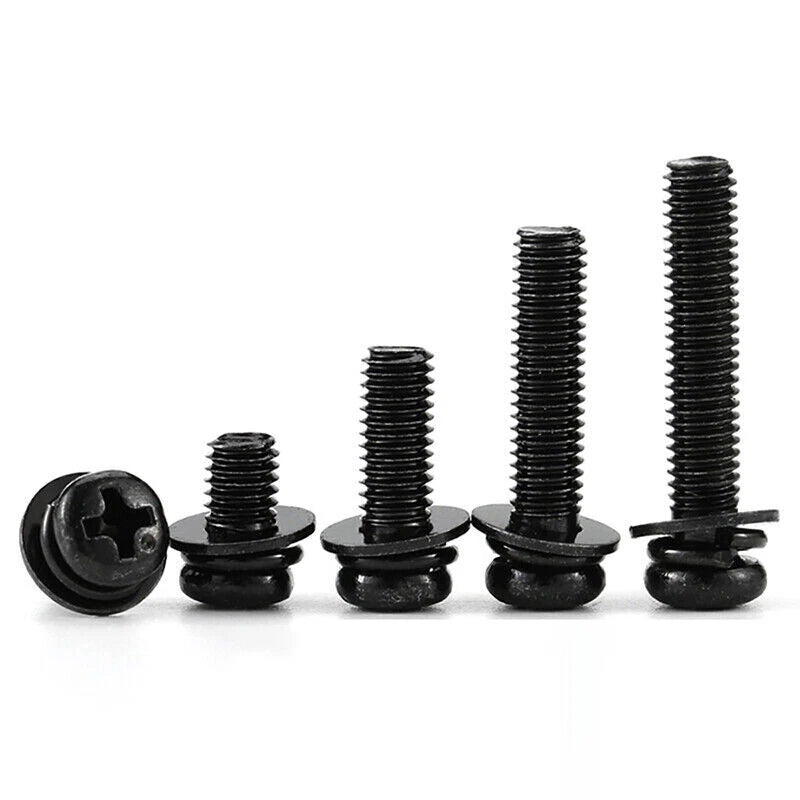 Phillips Pan Head Screws with Washer Black Zinc M5 M6 M8 Metric Machine Bolts