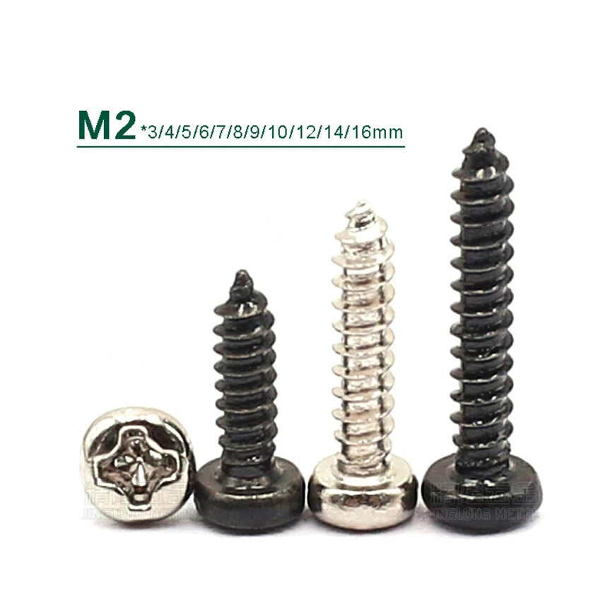 M2 Pan Head Self Tapping Computer Screws – Bright Nickel & Black Zinc