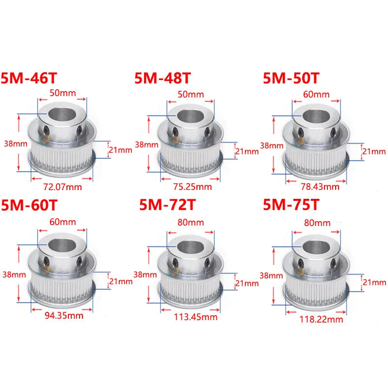5M 46-75T Timing Pulley 20mm Belt Synchronous Wheel Gear 3D Printer Bore 5-28mm