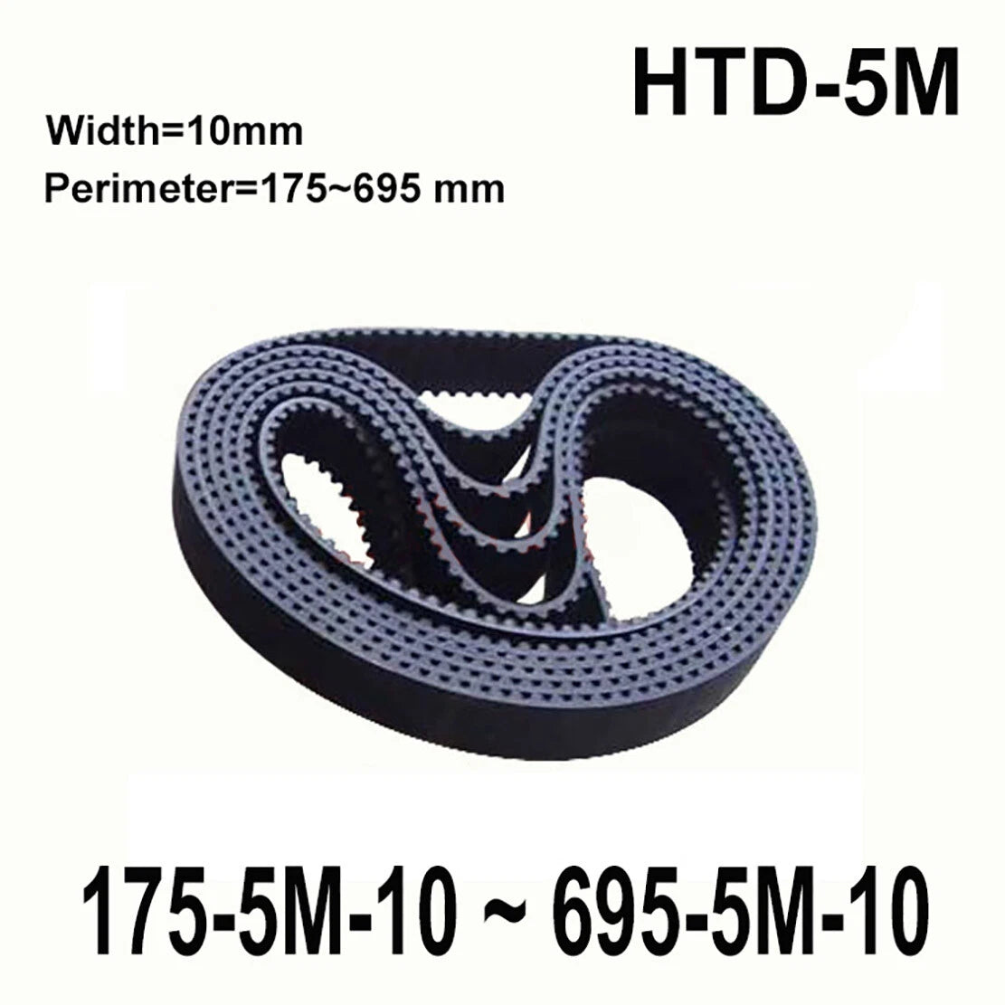 HTD 5M Timing Belt 10mm Wide | Closed Loop Synchronous Belt | 175–695mm Perimeter