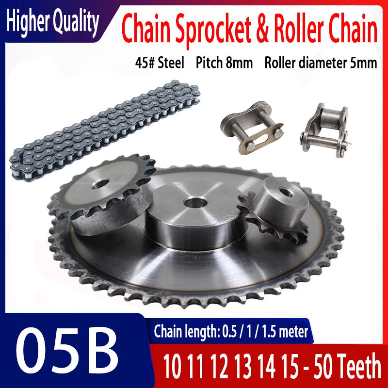 05B Chain Drive Sprocket 10 Tooth - 50 Tooth Roller Chain & Links Pitch 8mm