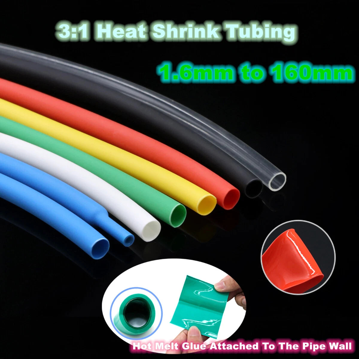 3:1 Heat Shrink Tubing – Adhesive Glue Lined, Dual Wall, Waterproof Wire Sleeve