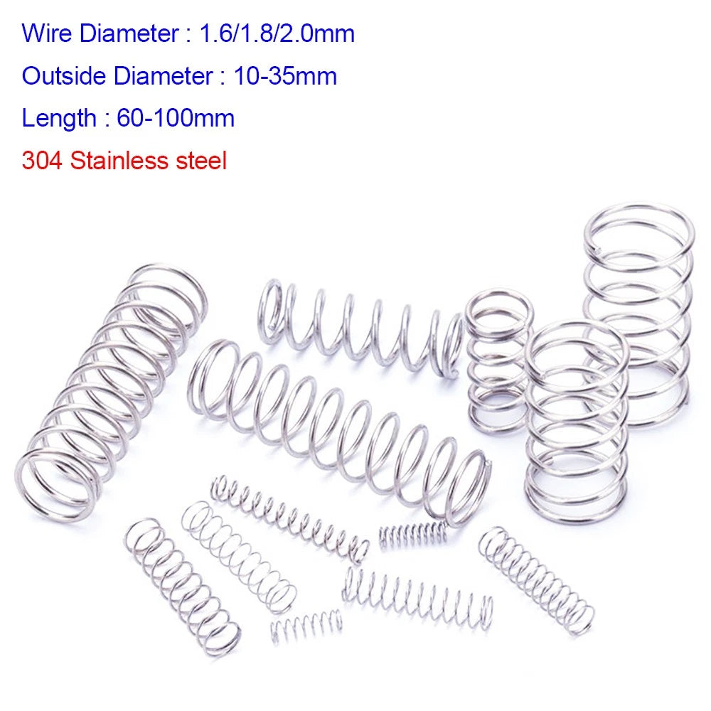 Wire Dia 1.6mm 1.8mm 2.0mm 304 Stainless Steel Compression Springs L=60mm-100mm
