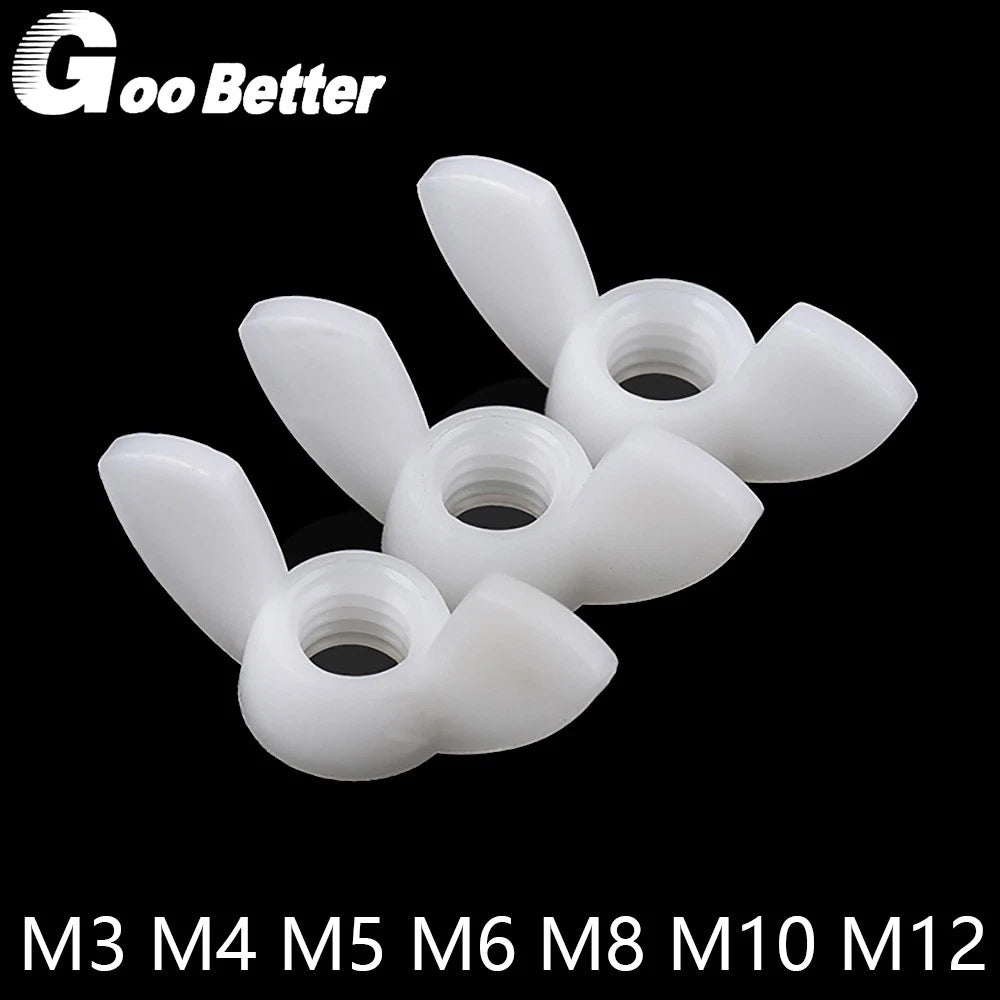 M3 M4 M5 M6 M8 M10 M12 Wing Nuts White Butterfly Nut To Fit Bolts & Screws