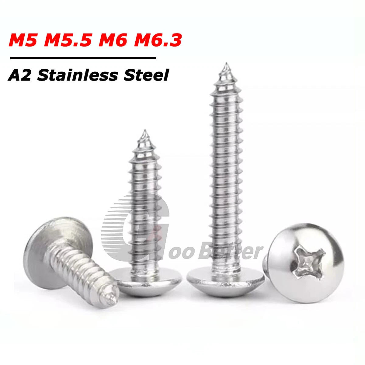M5 M5.5 M6 M6.3 Phillips Truss Head Self Tapping Screws – A2 304 Stainless Steel