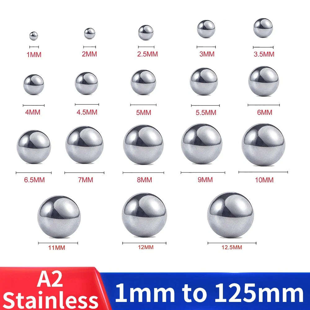 A2 Stainless Steel Ball Bearings 1mm 2mm 3mm 4mm 5mm 6mm 8mm 9mm 10mm to 125mm