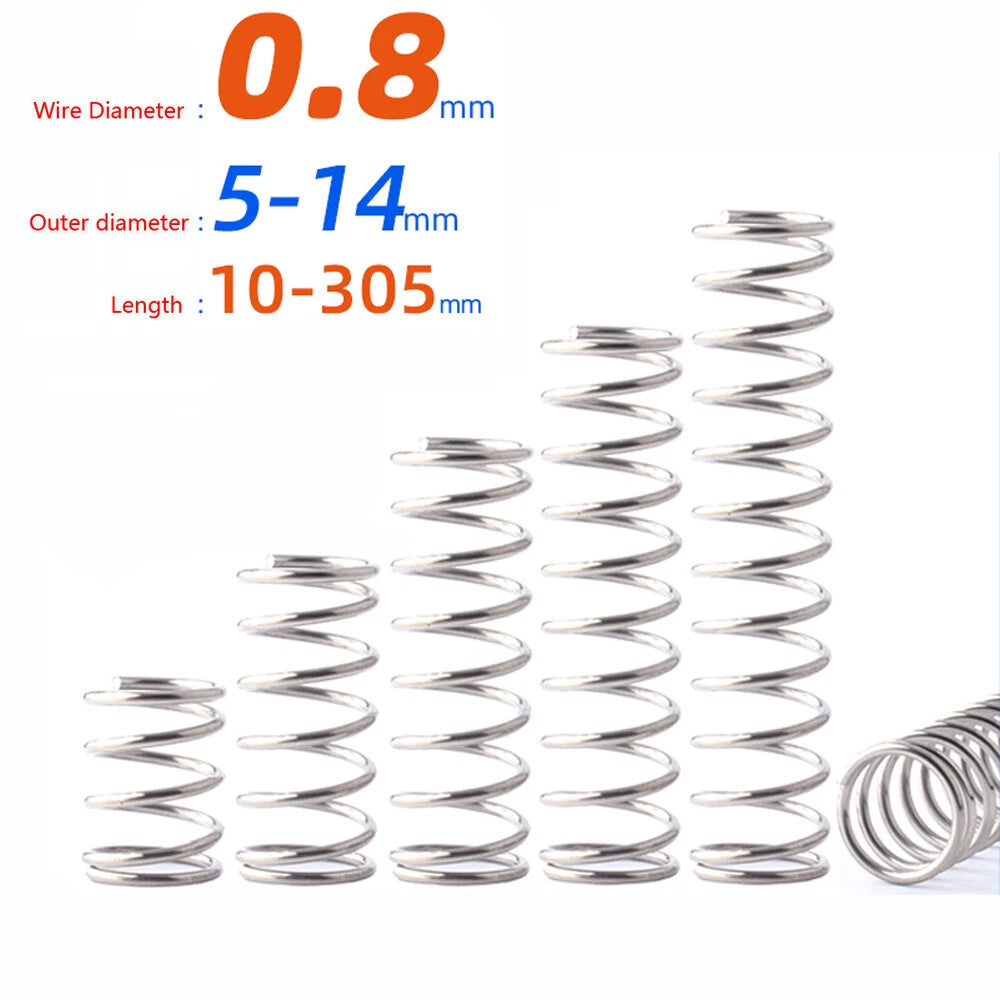 Compression Springs 304 Stainless Steel Wire Dia 0.8mm Pressure Length 5mm-305mm