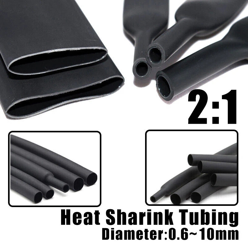 Black Heat Shrink Tubing 2:1 — Electrical Wire Sleeving, 0.6mm–10mm