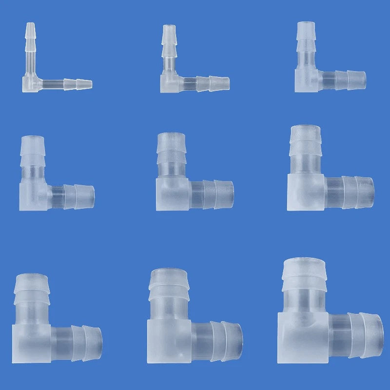 90° Elbow Plastic Barbed Joiner Reducer Connector Pipe Tube Hose Water 1.6-25mm