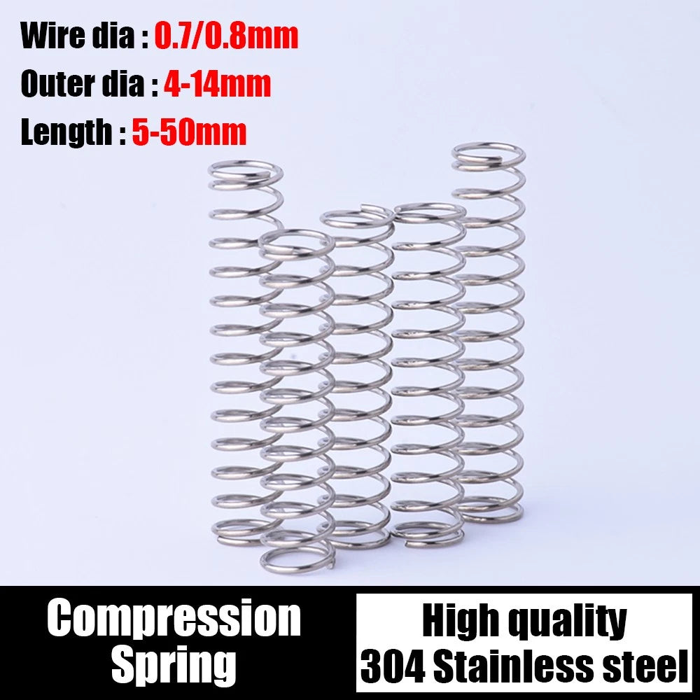 10pcs Compression Spring Wire Diameter 0.7-0.8mm & Length 5-50mm Pressure Small