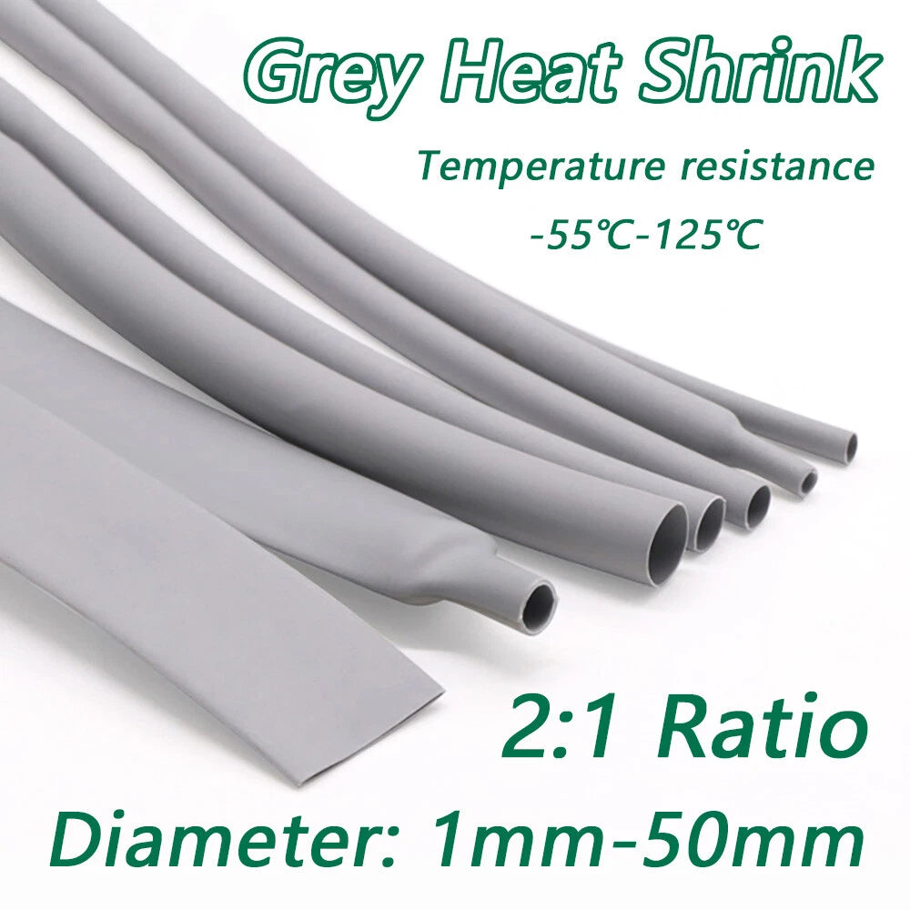 Heat Shrink Tubing Grey 2:1 Ratio — Ø1mm to Ø50mm, 1M–10M