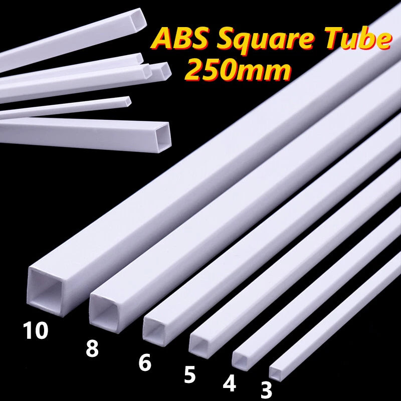 ABS White Square Tube Pipe 250mm — Plastic Styrene for Scale Models & DIY Crafts