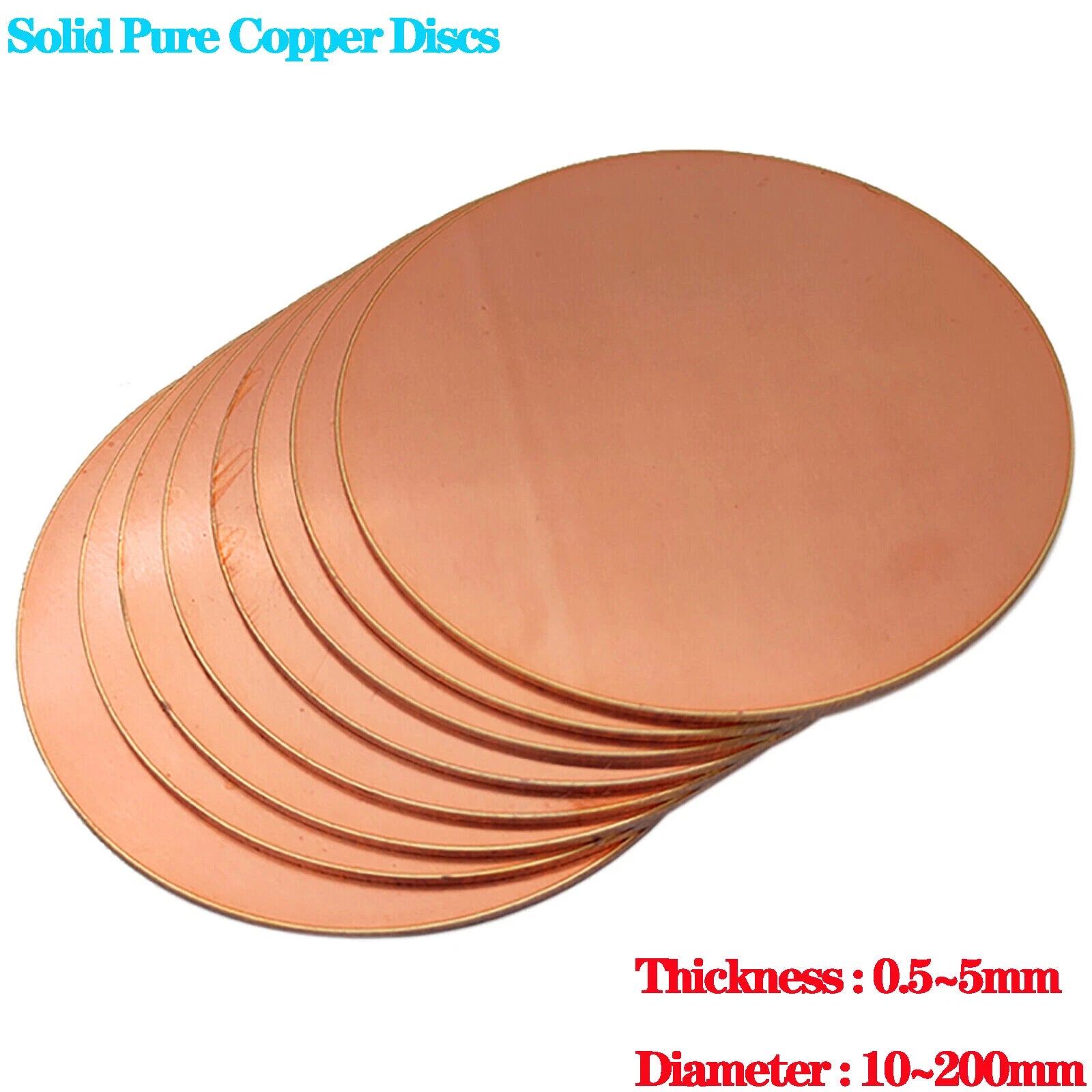 Solid Pure Copper Discs Blanks Round Plate Metal Sheet Thick 0.5~5mm Ø10mm~200mm