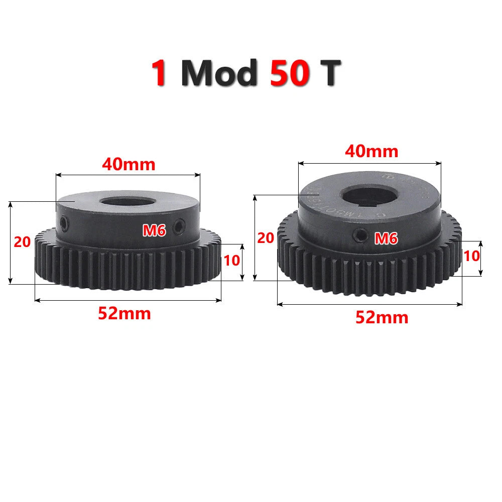 1 Mod 50 Teeth Spur Gear Motor Gears with Set Screws Black Oxide Carbon Steel