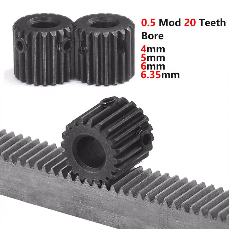 0.5 Mod 20 Teeth Spur Gear 4/5/6/6.35mm Bore Black Oxide Steel with Set Screws