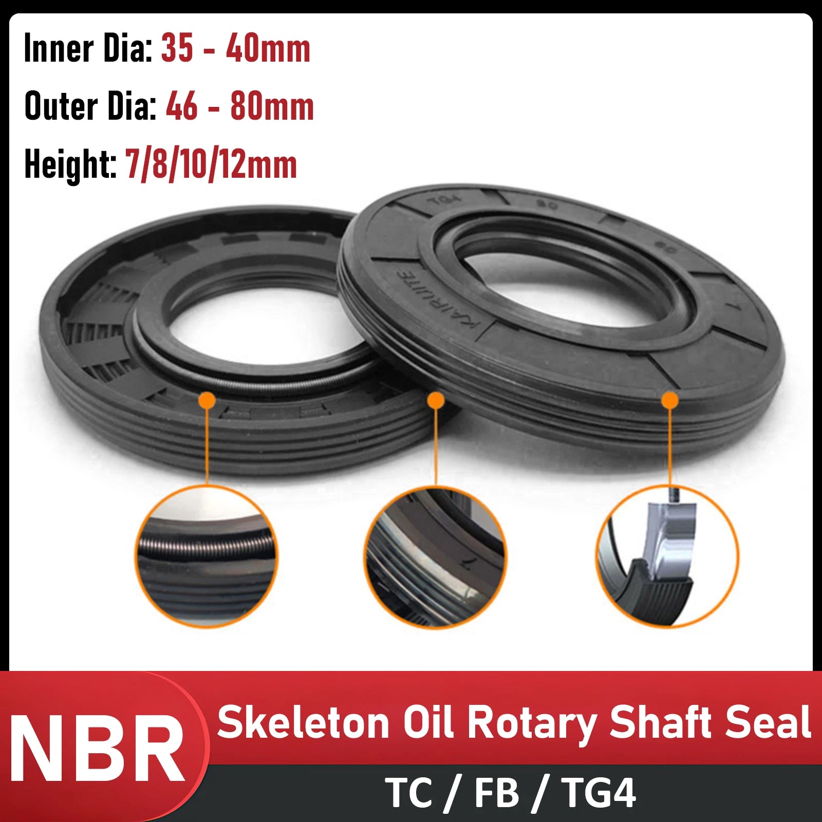 TC FB Skeleton Oil Seal | Metric Rotary Shaft Seal NBR 70 | ID 35–40mm