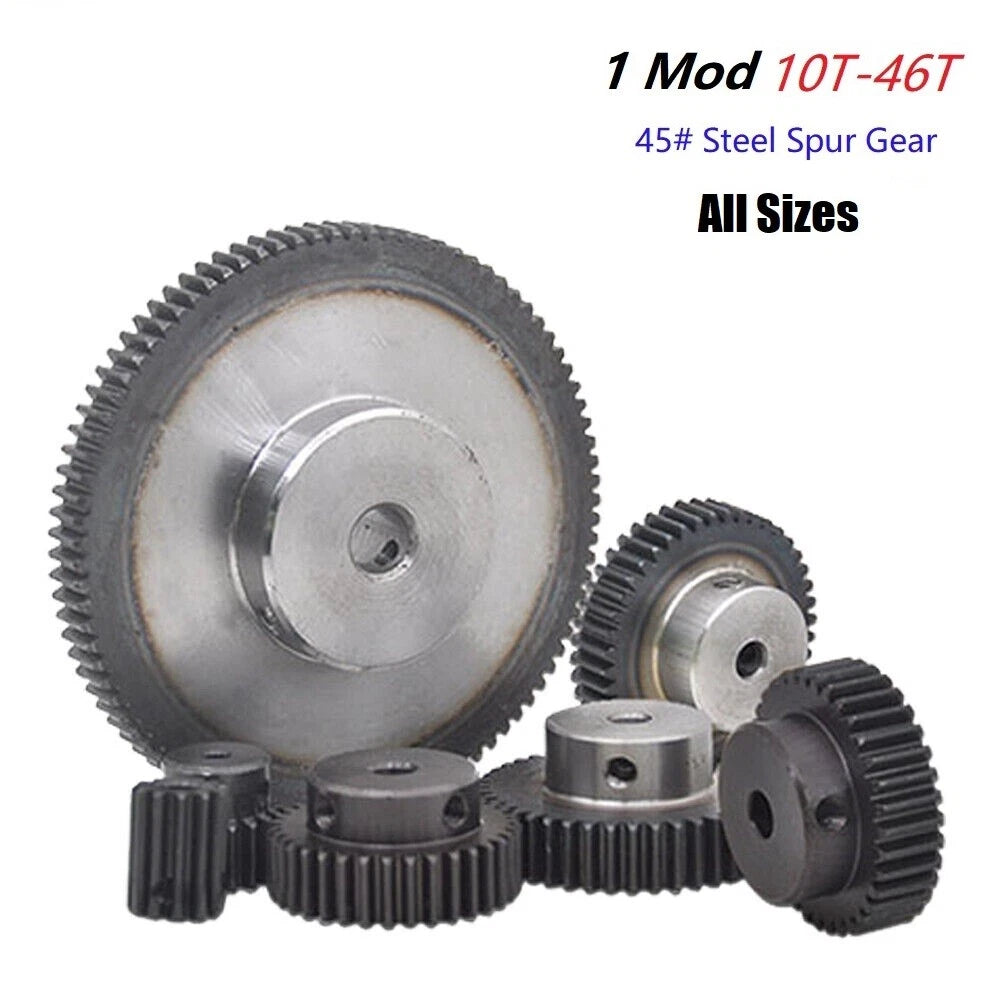 1 Mod 10T-46T Precision Spur Pinion Gear With Step 45# Steel Motor Gear All size