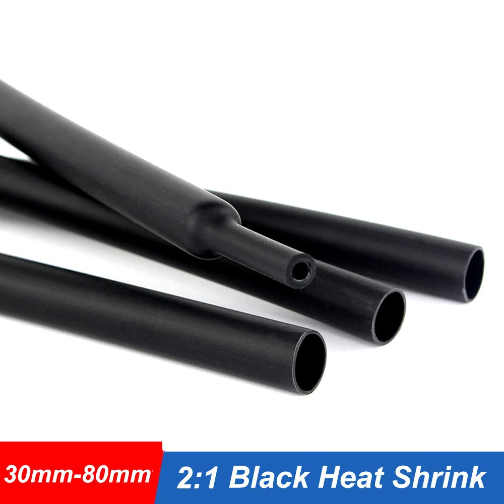 Black Heat Shrink Tubing 30mm–100mm | 2:1 Ratio Electrical Wire Sleeving