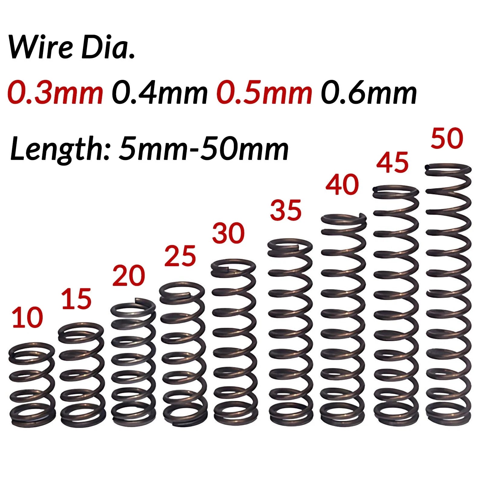 10pcs Wire Dia.0.3mm-0.6mm OD 2mm-10mm Small Springs Compression Spring Steel