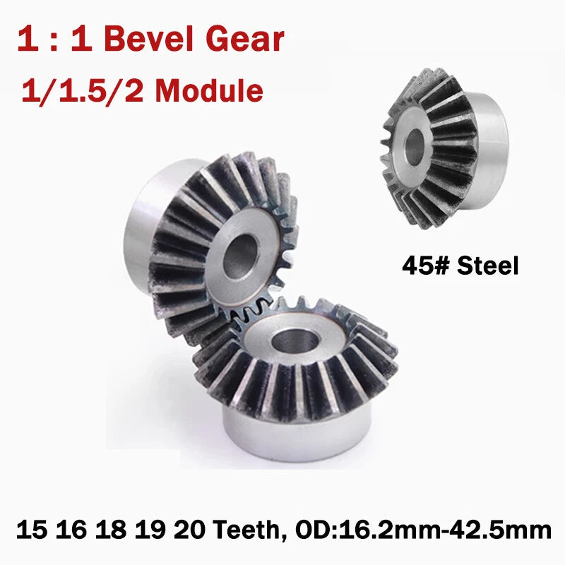 1M 1.5M 2M Bevel Gear 15 - 20 Teeth 1:1 90° Meshing Angle 45# Steel Drive Gear