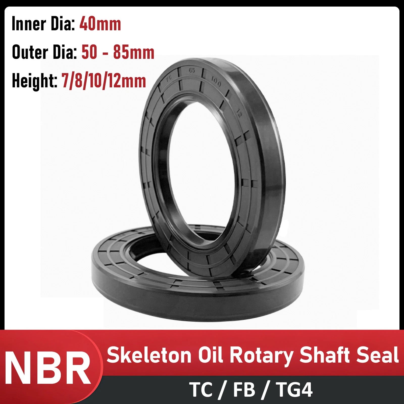 TC Double-Lipped Rotary Shaft Oil Seal — NBR 70 Nitrile, ID 40mm, Multiple OD & Width Options
