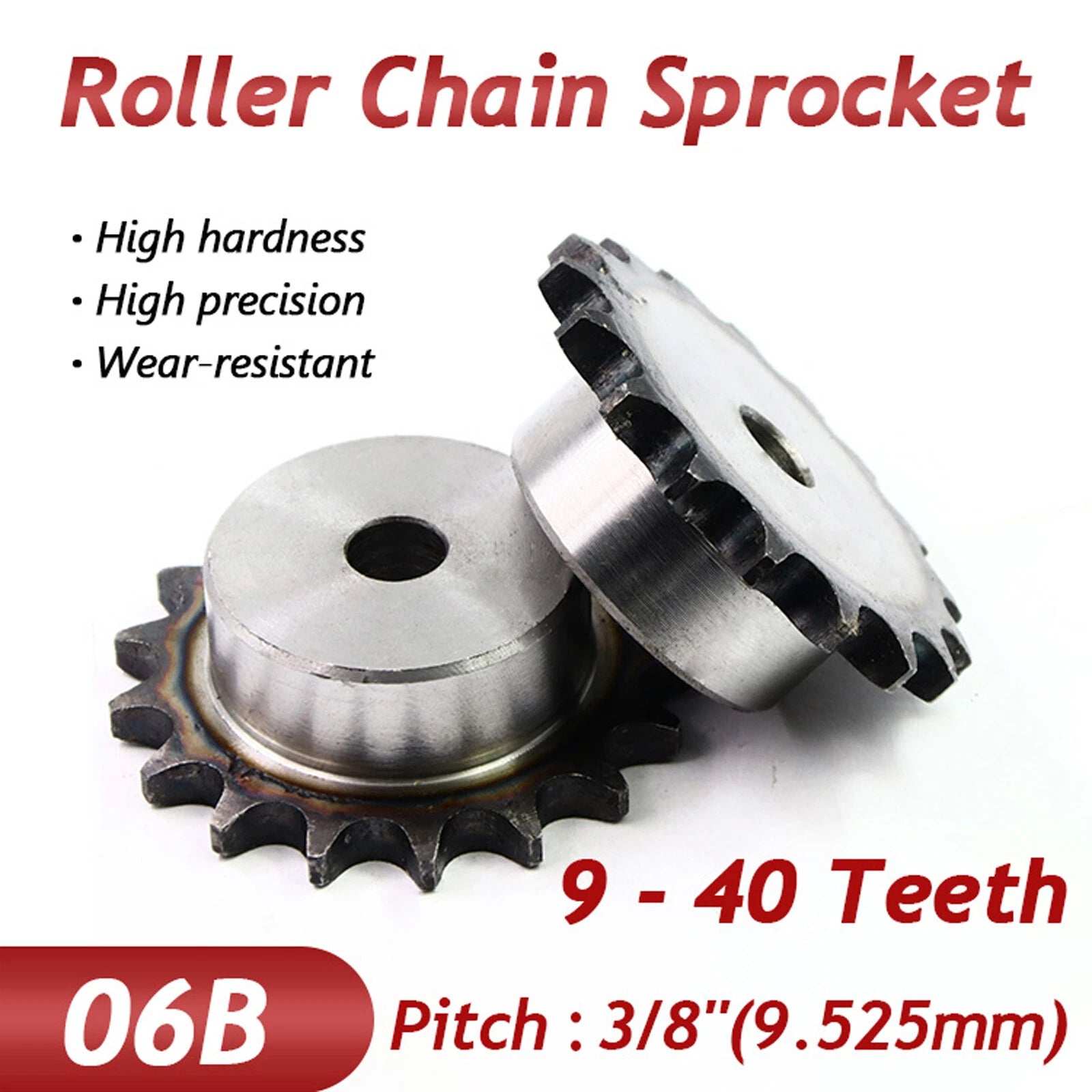 3/8" Pitch 06B Steel Pilot Bore Sprocket Simplex Roller Chain 06B-1 | 9-40Teeth