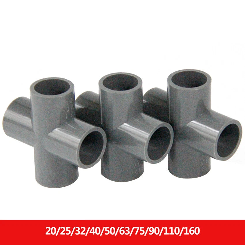 PVC 4-Way Equal Water Supply Pipe Fittings Adapter Connector Joint ID 20mm-160mm