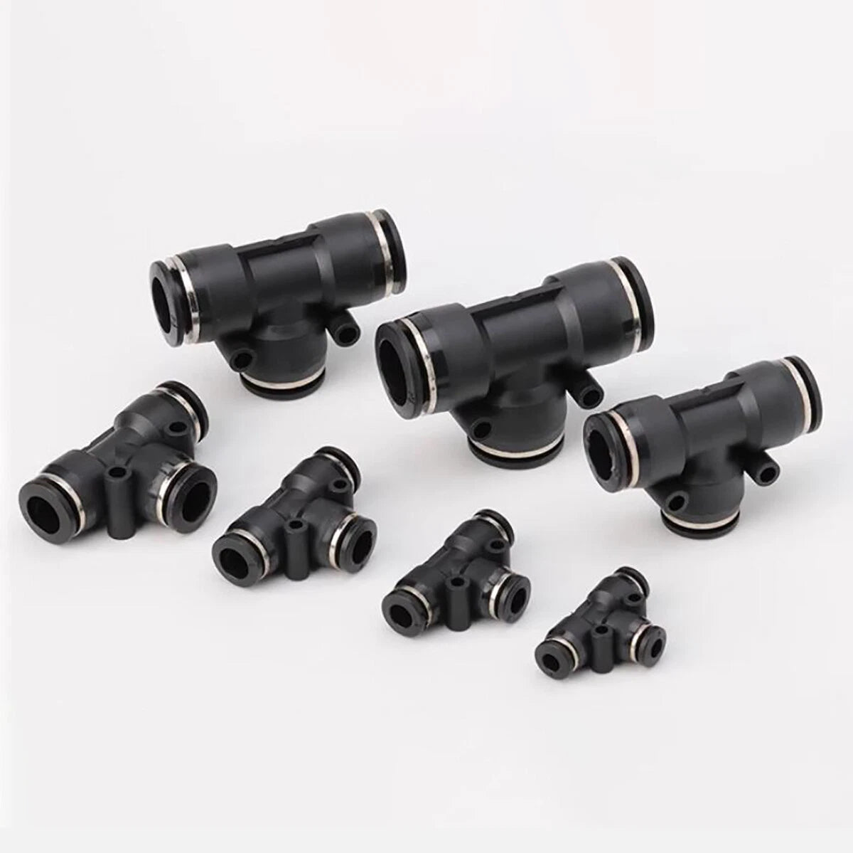 Nylon Pneumatic Tee 3-Way Push Fit Connector — 4mm to 16mm Inline Hose Fitting
