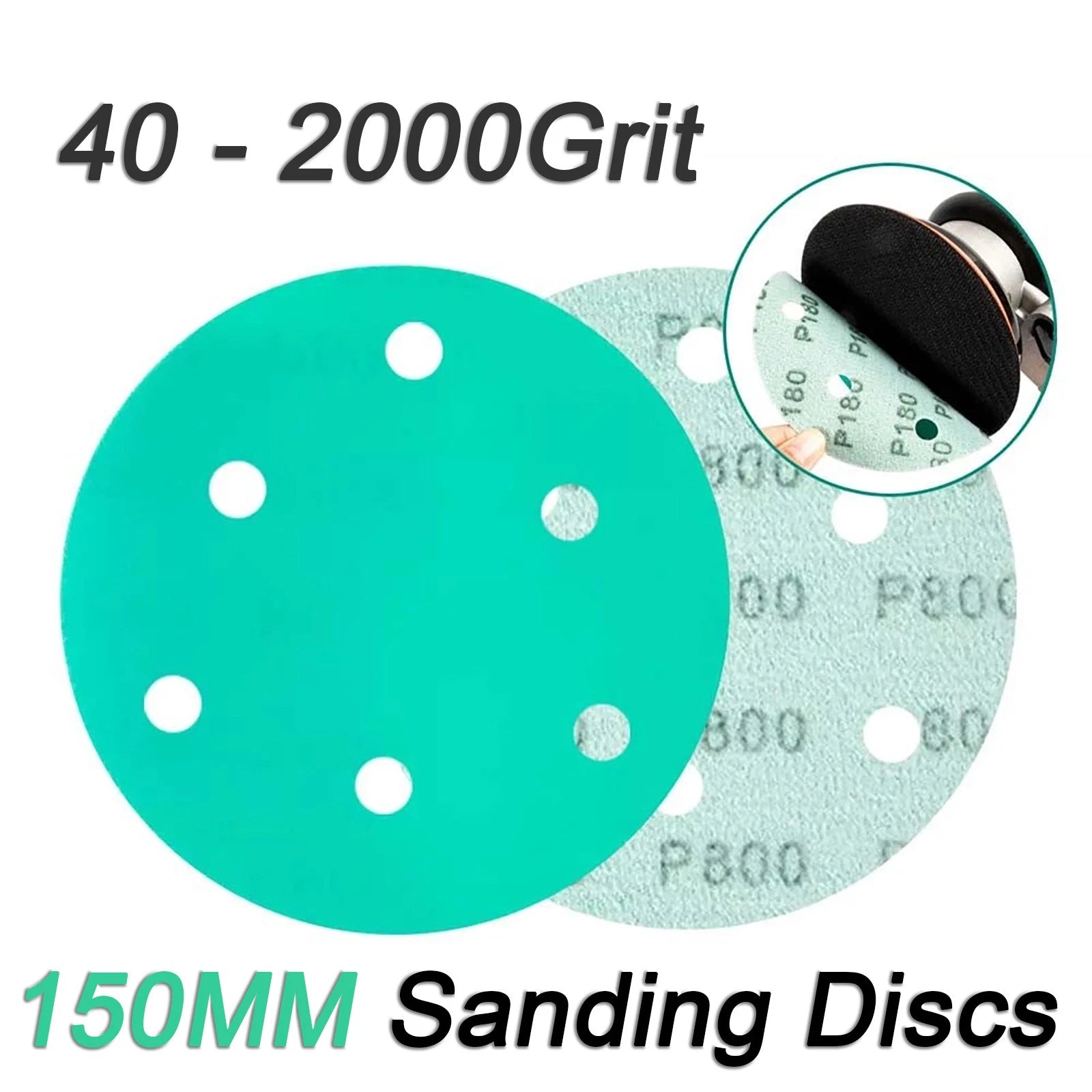 6 Inch 150mm Wet and Dry Sanding Discs Sandpaper Film Pads 60-2000 GRIT 6 Hole