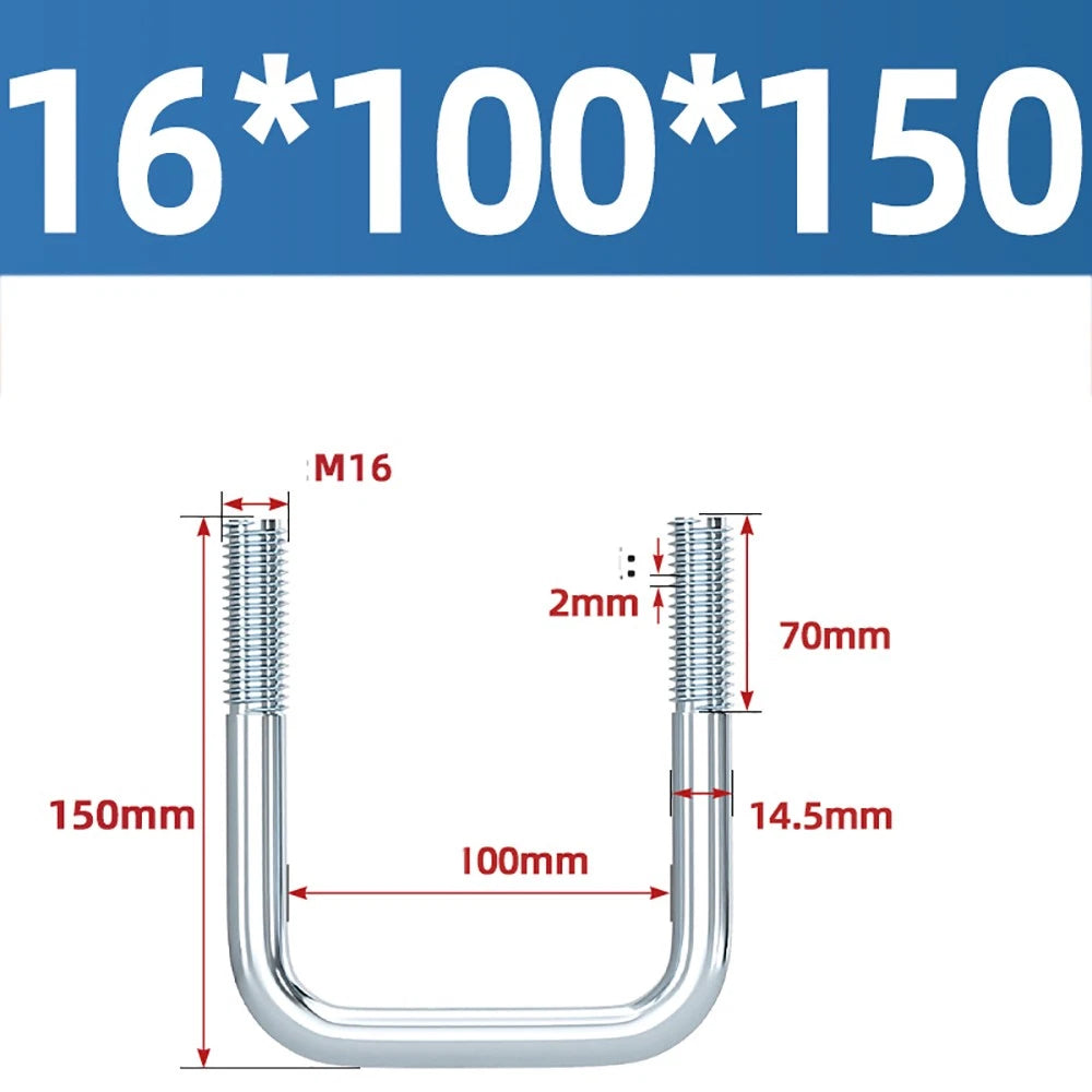 Square U-Bolts Galvanized Carbon Steel Fixing Clamp Bolt M6 M8 M10 M12 M14 M16