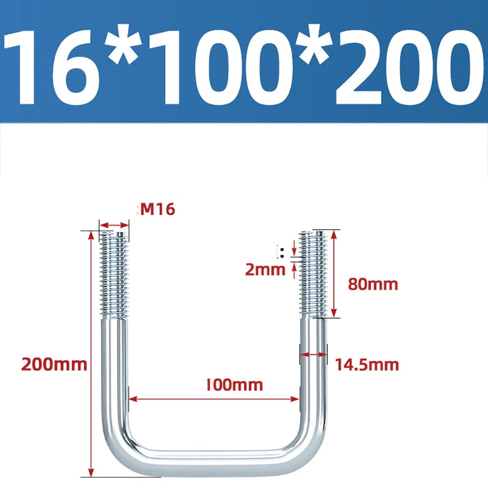 Square U-Bolts Galvanized Carbon Steel Fixing Clamp Bolt M6 M8 M10 M12 M14 M16