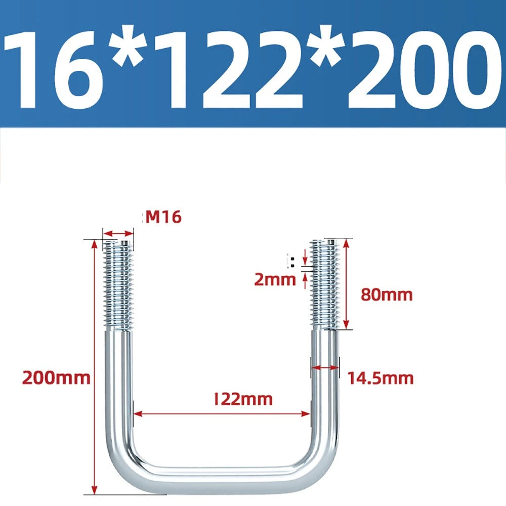 Square U-Bolts Galvanized Carbon Steel Fixing Clamp Bolt M6 M8 M10 M12 M14 M16