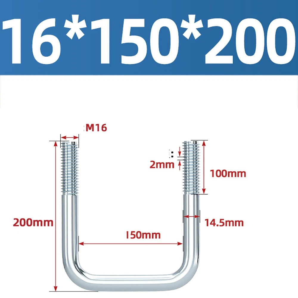 Square U-Bolts Galvanized Carbon Steel Fixing Clamp Bolt M6 M8 M10 M12 M14 M16