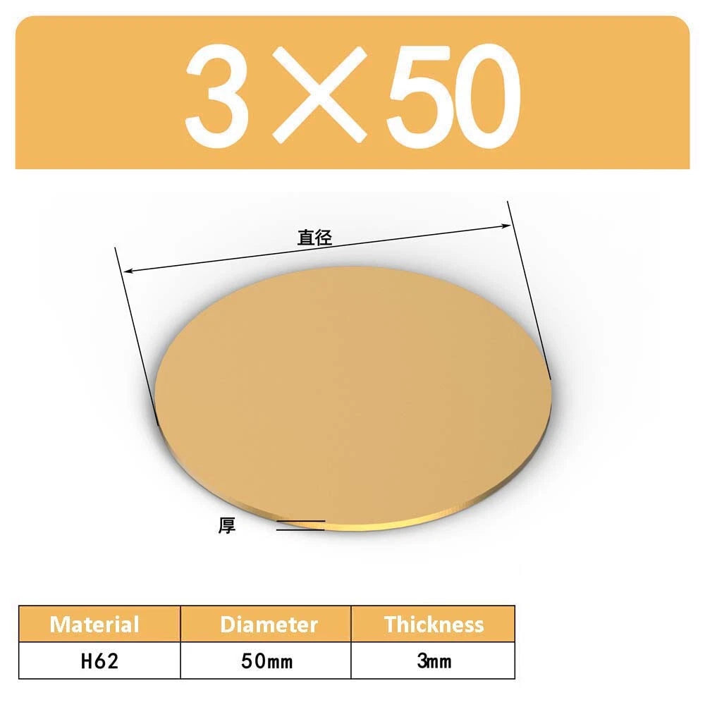 H62 Solids Brass Discs Blanks Metal Round Sheets OD 10mm-300mm Thick 0.3mm-4mm