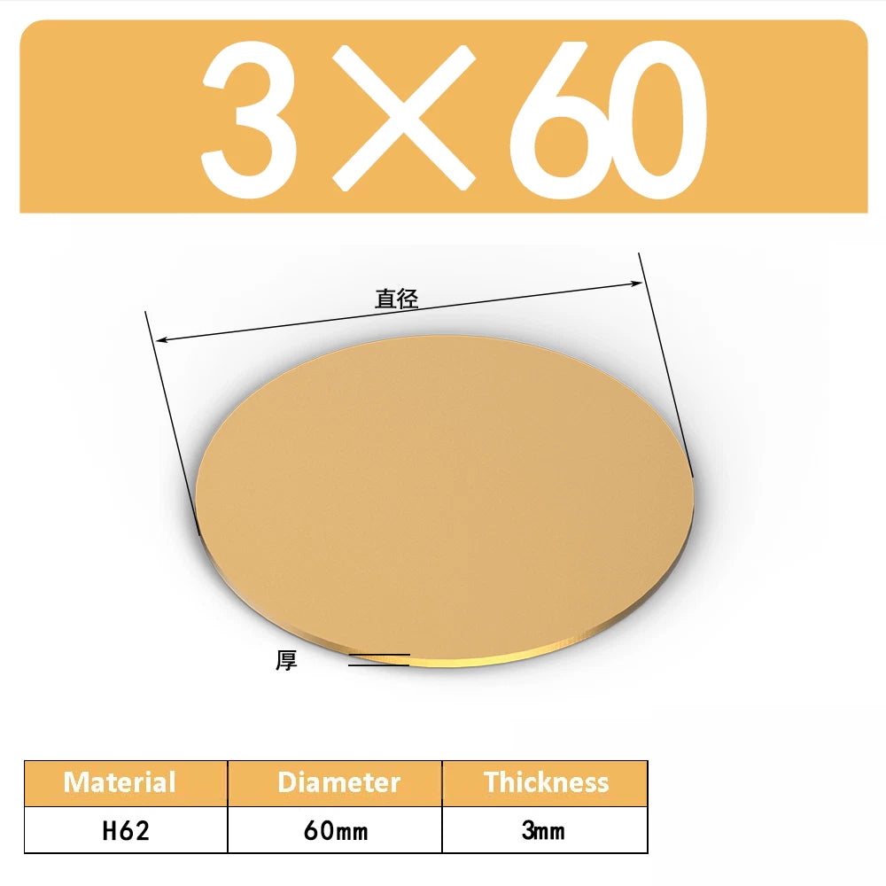 H62 Solids Brass Discs Blanks Metal Round Sheets OD 10mm-300mm Thick 0.3mm-4mm