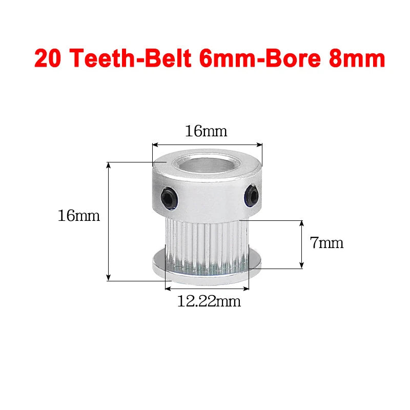 2GT Drive Pulley With Step 16 Tooth - 100 Tooth Bore 4mm - 25mm for 6mm Belt