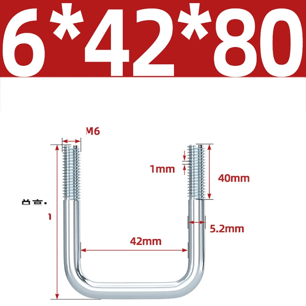 Square U-Bolts Galvanized Carbon Steel Fixing Clamp Bolt M6 M8 M10 M12 M14 M16