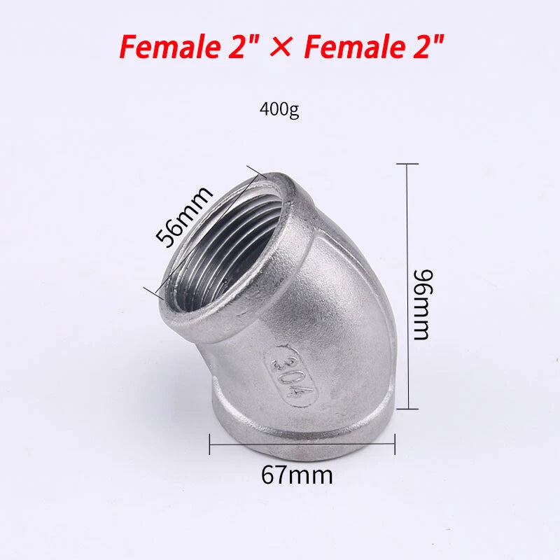 Stainless Steel 304 BSP 45° Elbow Pipe Fitting — Threaded Male × Female & Female × Female