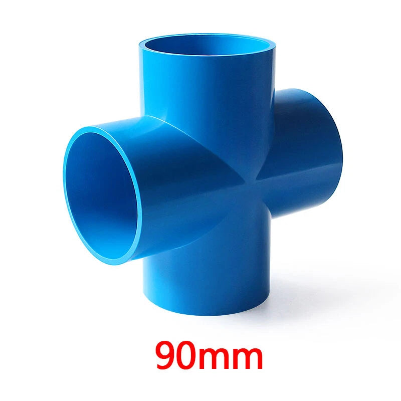 PVC 4-Way Blue Equal Water Connector Coupling Pressure Pipe Fittings 20mm~90mm