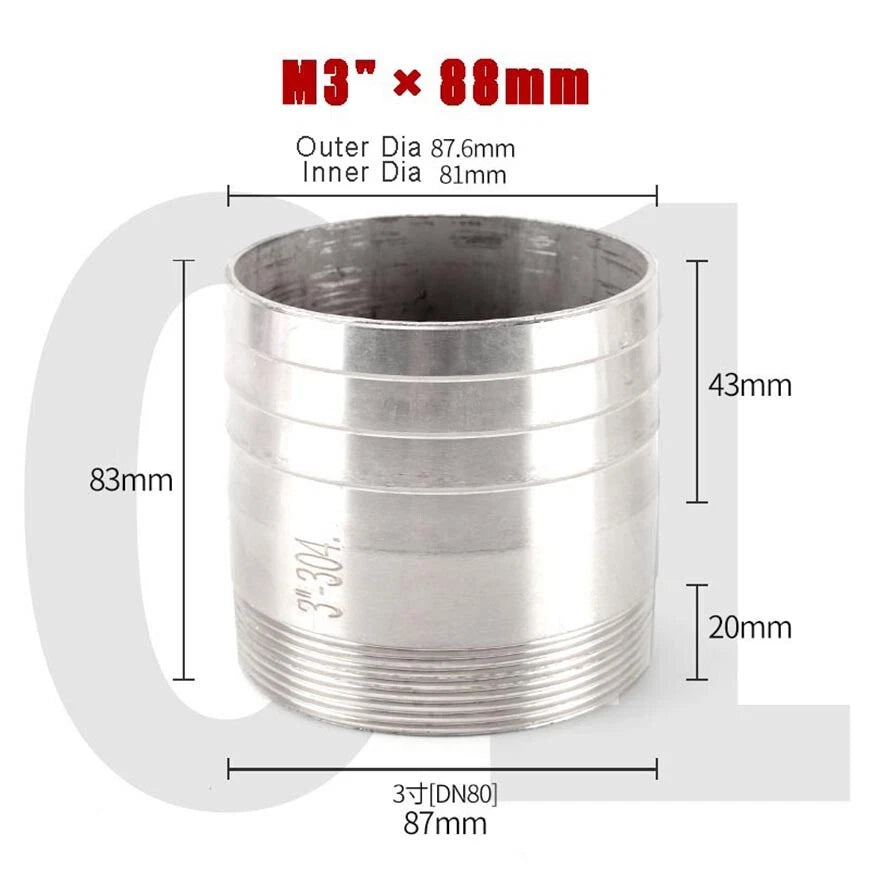 BSP Stainless Steel Barbed Hose Joiner Connector Tail — 1/8" to 4" Pipe Fitting