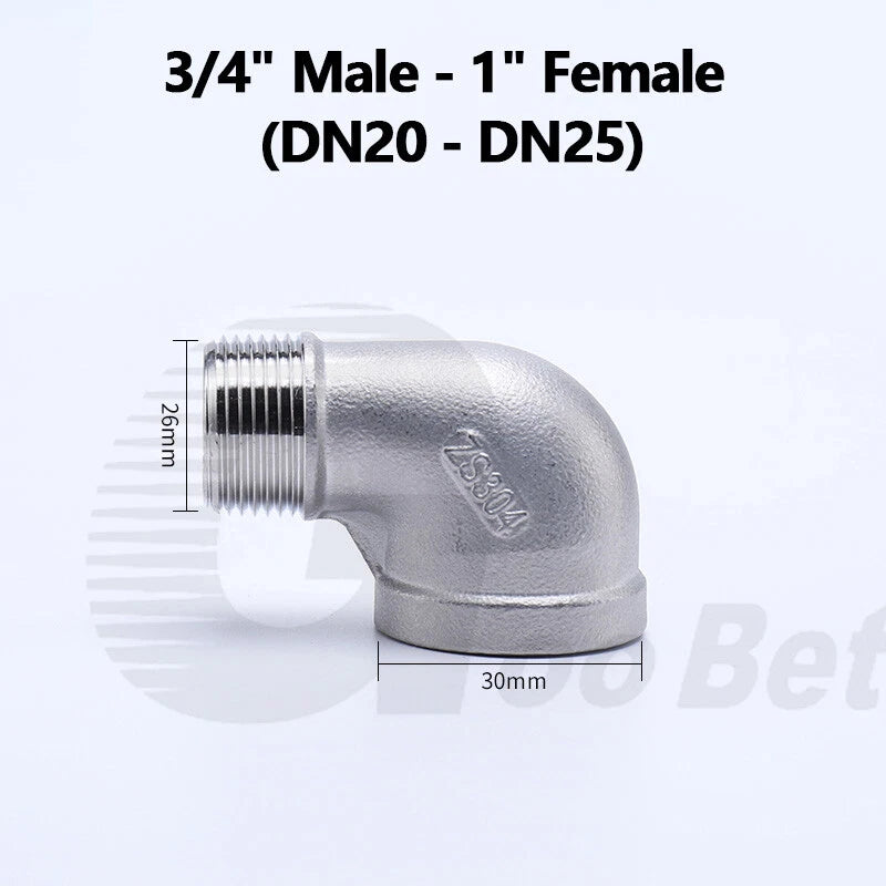 SS 304 90° BSP Elbow Fitting | Male-Female 1/8" to 2" Pipe Connector