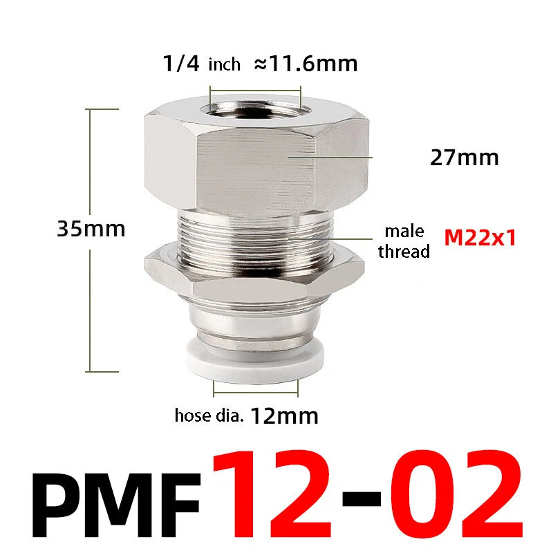 Bulkhead Female Thread Pneumatic Push-In Fittings | 4–12mm Air Hose Tube Connector