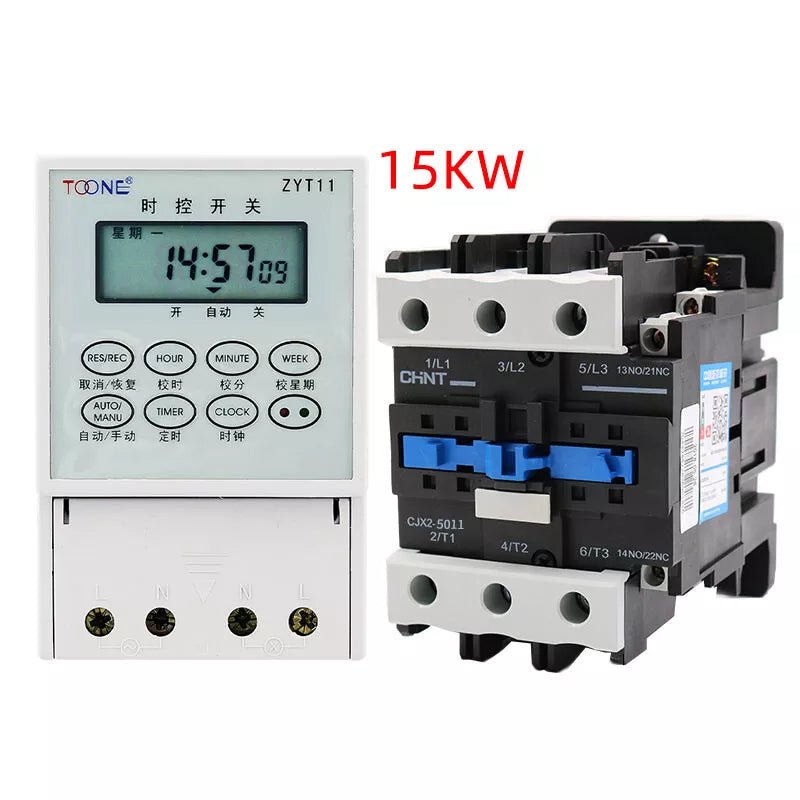 Time Switch AC 220V Timer + Contactors 2.2KW - 25KW for Street lights Billboards - HomeDIYer