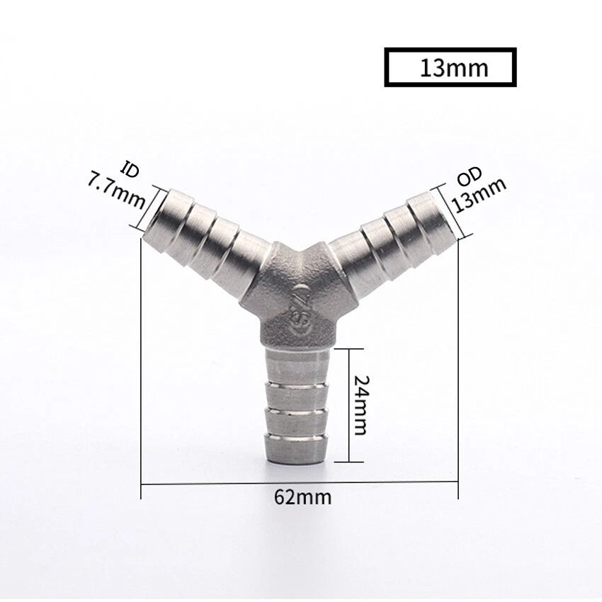 A2 Stainless Steel Barbed 3-Way Hose Connector — T-Type & Y-Type for Fuel, Air, Gas & Oil Pipe